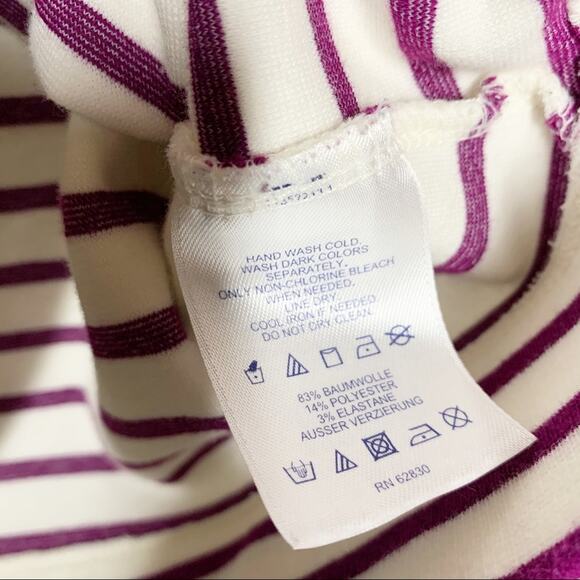 LAND'S END / purple white striped 3/4 sleeve embroidered floral top / S - Picture 6 of 7